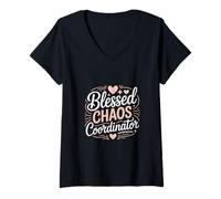 Womens Christian Blessed Chaos Coordinator Faith Family V-Neck T-Shirt