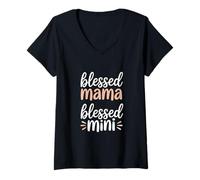 Womens Christian Blessed Mama Blessed Mini Faith Family V-Neck T-Shirt