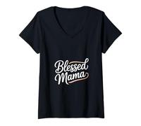 Womens Christian Blessed Mama Faith Motherhood Message V-Neck T-Shirt