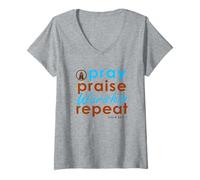 Womens Christian Christmas gifts bible verse scriptures Pray Praise V-Neck T-Shirt