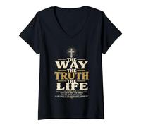 Women's Christian Cross John 14:6 Scripture Faith V-Neck T-Shirt