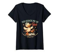 Women's Christian Duck You Quack Me Up God Proverbs 17:22 V-Neck T-Shirt