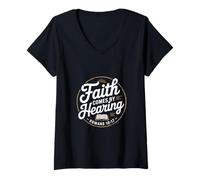 Womens Christian Faith Comes by Hearing Romans 10 17 V-Neck T-Shirt