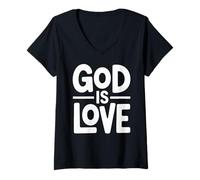 Womens Christian Faith Inspiring Saying - God is Love V-Neck T-Shirt