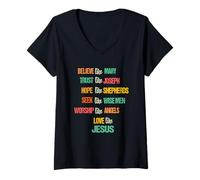Womens Christian Faith Love Like Jesus Believe Like Mary Trust V-Neck T-Shirt