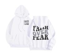 Womens Christian Faith Over Fear Goth Hoodies Summer Graphic Jesus Comfort Ladies with Hood I Love Jesus Tops for Teens Hooded Casual Beach Plain Pullover Hoodies Religious God Fall White