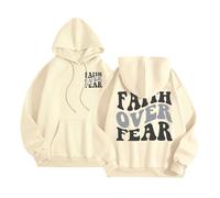 Womens Christian Faith Over Fear Goth Hoodies Summer Graphic Jesus Comfort Ladies with Hood I Love Jesus Tops for Teens Hooded Casual Beach Plain Pullover Hoodies Religious God Fall Beige