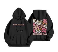 Womens Christian Faith Over Fear Hoodies Comfort Jesus Casual Hooded Clothes Jesus Saves Personalized Y2K Graphic Letter Outfits Trust In The Lord I Love Jesus 2025 Black