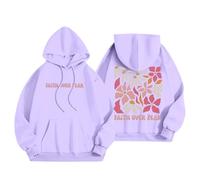 Womens Christian Faith Over Fear Hoodies Comfort Jesus Casual Hooded Clothes Jesus Saves Personalized Y2K Graphic Letter Outfits Trust In The Lord I Love Jesus 2025 Light Purple