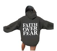 Womens Christian Faith Over Fear Hoodies Comfort Summer Jesus Casual with Hood Outfits I Love Jesus Fall Workou Beach Graphic Tops College Trust In The Lord Religious Hooded Fashion Grey