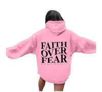 Womens Christian Faith Over Fear Hoodies Comfort Summer Jesus Casual with Hood Outfits I Love Jesus Fall Workou Beach Graphic Tops College Trust In The Lord Religious Hooded Fashion Pink