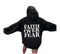 Womens Christian Faith Over Fear Hoodies Comfort Summer Jesus Casual with Hood Outfits I Love Jesus Fall Workou Beach Graphic Tops College Trust In The Lord Religious Hooded Fashion Black