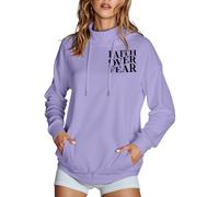 Womens Christian Faith Over Fear Hoodies Fashion with Hood Jesus Graphic Pullover Clothes God Loose Fit High Neck Casual Outfits Comfort I Love Jesus Saves Thin Cute Plain Y2K Purple
