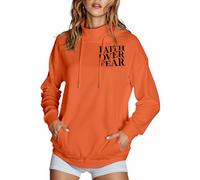 Womens Christian Faith Over Fear Hoodies Fashion with Hood Jesus Graphic Pullover Clothes God Loose Fit High Neck Casual Outfits Comfort I Love Jesus Saves Thin Cute Plain Y2K Orange