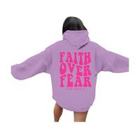 Women's Christian Faith Over Fear Hoodies Jesus Casual Fashion Country Pullover God Tops for Teens Plain Long Sleeve Hooded Fall Sweatshirts I Love Jesus Saves Clothes Workou Purple