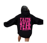 Womens Christian Faith Over Fear Hoodies Workou Casual Jesus with Designs Hooded Sweatshirts Religious Trendy Long Sleeve Plain Clothes Cute Fall Trust In The Lord I Love Jesus Anime Black