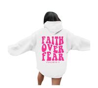 Womens Christian Faith Over Fear Hoodies Workou Casual Jesus with Designs Hooded Sweatshirts Religious Trendy Long Sleeve Plain Clothes Cute Fall Trust In The Lord I Love Jesus Anime White
