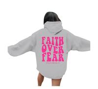 Womens Christian Faith Over Fear Hoodies Workou Casual Jesus with Designs Hooded Sweatshirts Religious Trendy Long Sleeve Plain Clothes Cute Fall Trust In The Lord I Love Jesus Anime Grey