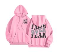 Women's Christian Faith Over Fear Hoodies Y2K Graphic Jesus Beach with Hood Outfits Trust In The Lord Funny 2025 Hooded Casual Summer Clothes Cartoon Pray The Lord Religious Pullover Pink