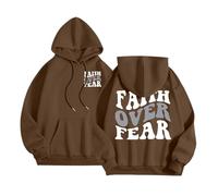 Women's Christian Faith Over Fear Hoodies Y2K Summer Jesus Essential Pullover Clothes God Comfort Casual Beach Hooded Graphic Sweaters Workou College Pray The Lord Jesus Saves Thin Coffee