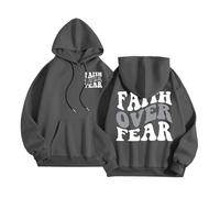 Women's Christian Faith Over Fear Hoodies Y2K Summer Jesus Essential Pullover Clothes God Comfort Casual Beach Hooded Graphic Sweaters Workou College Pray The Lord Jesus Saves Thin Grey