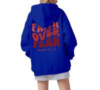 Womens Christian Faith Over Fear Thin Hoodies Fall Drawstring Jesus with Hood Hooded Pullover Hoodies Jesus Saves Backwoods 2025 Fleece Lined Letter Graphic Sweaters Trendy Religious Blue