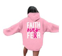 Women's Christian Faith Over Fear Trendy Hoodies Fall Jesus with Hood Pullover Sweatshirts Pray The Lord Cool Cute Breast Cancer Awareness Sweaters Backwoods God Jesus Saves Hooded Pink