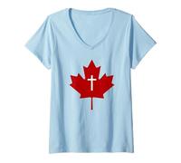 Womens Christian Faith Revival for CANADA - Canadian Flag Cross V-Neck T-Shirt