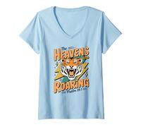 Women's Christian Faith Tiger The Heavens are Roaring V-Neck T-Shirt