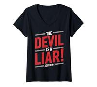 Womens Christian Faith Verse John 8:44 The Devil is A Liar V-Neck T-Shirt