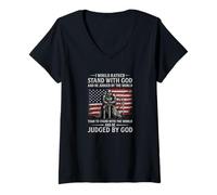 Womens Christian Faith Warrior American Flag Tee V-Neck T-Shirt