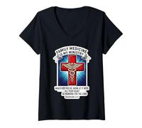 Womens Christian Family Medicine is My Ministry Physician Doctor MD V-Neck T-Shirt