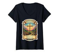 Womens Christian Gardener Gardening is My Ministry God Jesus Christ V-Neck T-Shirt