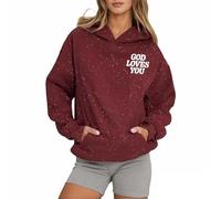 Women's Christian God Loves You Matching Best Friend Hoodies Y2K Casual Jesus with Hood Pullover Tops Trust In The Lord Country Trendy Letter Graphic Pullover Hoodies Personalized Red