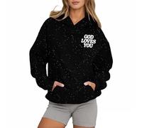 Women's Christian God Loves You Matching Best Friend Hoodies Y2K Casual Jesus with Hood Pullover Tops Trust In The Lord Country Trendy Letter Graphic Pullover Hoodies Personalized Black
