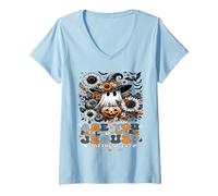 Womens Christian Halloween are You Falloween Jesus Cute Retro Ghost V-Neck T-Shirt