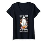 Womens Christian Halloween - Not Scared I Know The Holy Ghost V-Neck T-Shirt