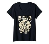 Womens Christian He Left the 99 to Find Me Jesus Lost Sheep Parable V-Neck T-Shirt