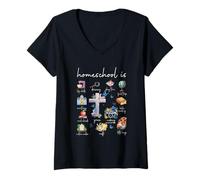 Womens Christian Homeschooling Mama Homeschool is Mom Cottagecore V-Neck T-Shirt