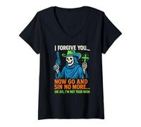 Womens Christian Humor Sin No More Or Do Fun Womens Religious V-Neck T-Shirt