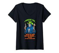 Womens Christian Humor Sin No More Or Do Fun Womens Religious V-Neck T-Shirt