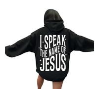 Womens Christian I Speak The Name of Jesus Cute Hoodies Casual Long Sleeve Fall Cartoon with Hood God Sweatshirts for Teens Crewneck Hooded Graphic Trendy Country Sweaters Faith Tops Black