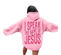Womens Christian I Speak The Name of Jesus Cute Hoodies Casual Long Sleeve Fall Cartoon with Hood God Sweatshirts for Teens Crewneck Hooded Graphic Trendy Country Sweaters Faith Tops Pink