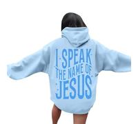 Womens Christian I Speak The Name of Jesus Cute Hoodies Casual Long Sleeve Fall Cartoon with Hood God Sweatshirts for Teens Crewneck Hooded Graphic Trendy Country Sweaters Faith Tops Blue