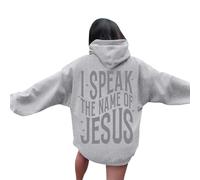 Women's Christian I Speak The Name of Jesus Hoodies Y2K Graphic Long Sleeve Pullover Hoodies God Anime 2025 Casual Trendy Hooded Crewneck Sweaters University I Love Jesus Faith Cute Grey