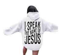 Womens Christian I Speak The Name of Jesus Personalized Hoodies Fall Crewneck Graphic with Hood Outfits Pray The Lord Vintage Workou Casual Trendy Hooded Long Sleeve Tops Essential White