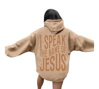 Womens Christian I Speak The Name of Jesus Personalized Hoodies Fall Crewneck Graphic with Hood Outfits Pray The Lord Vintage Workou Casual Trendy Hooded Long Sleeve Tops Essential Khaki