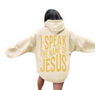 Womens Christian I Speak The Name of Jesus Personalized Hoodies Fall Crewneck Graphic with Hood Outfits Pray The Lord Vintage Workou Casual Trendy Hooded Long Sleeve Tops Essential Beige