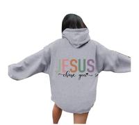 Women's Christian Jesus Chase You University Hoodies Trendy Loose Casual Pullover Outfits Jesus Saves Graphic Fashion with Hood Pullover Hoodies Aesthetic Religious Faith Hooded Y2K Grey