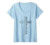 Women's Christian Jesus Cross God So Loved The World V-Neck T-Shirt